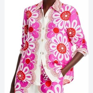 FARM Rio Pink White Red Floral Button-Down Shirt